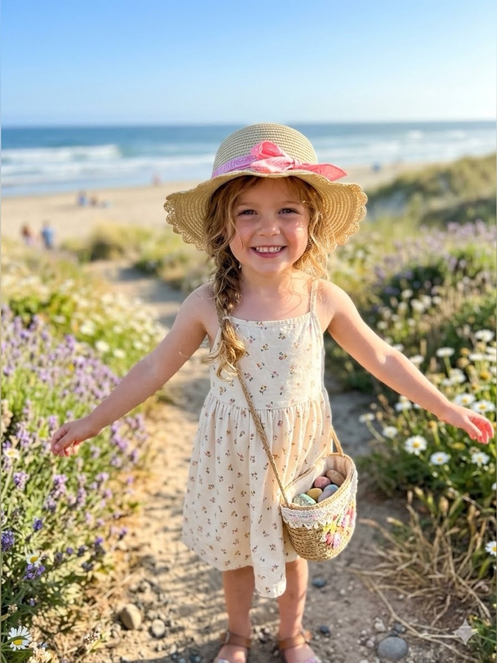 Kids girls Straw Sun Hat with Pink Bow
